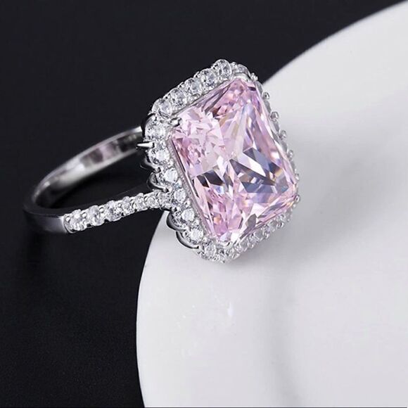 NEW 5 ct Pink Topaz Diamond Halo Engagement Ring - Picture 4 of 5